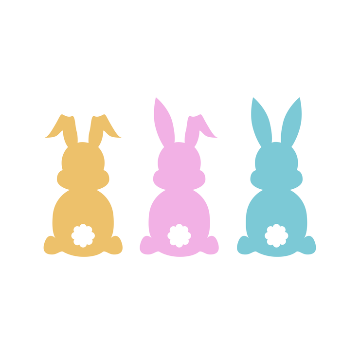 Easter Bunny Trio SVG PNG DXF Word Art Digital Download Silhouette Cricut, Rabbit