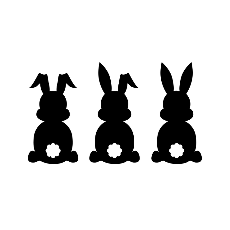 Easter Bunny Trio SVG PNG DXF Word Art Digital Download Silhouette Cricut, Rabbit