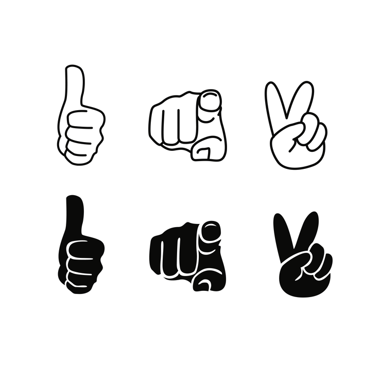 Hand Gestures SVG Thumbs Up Pointing Finger Peace Sign Peace Out Cut file Cricut Silhouette Pointer Finger Digital Download PNG