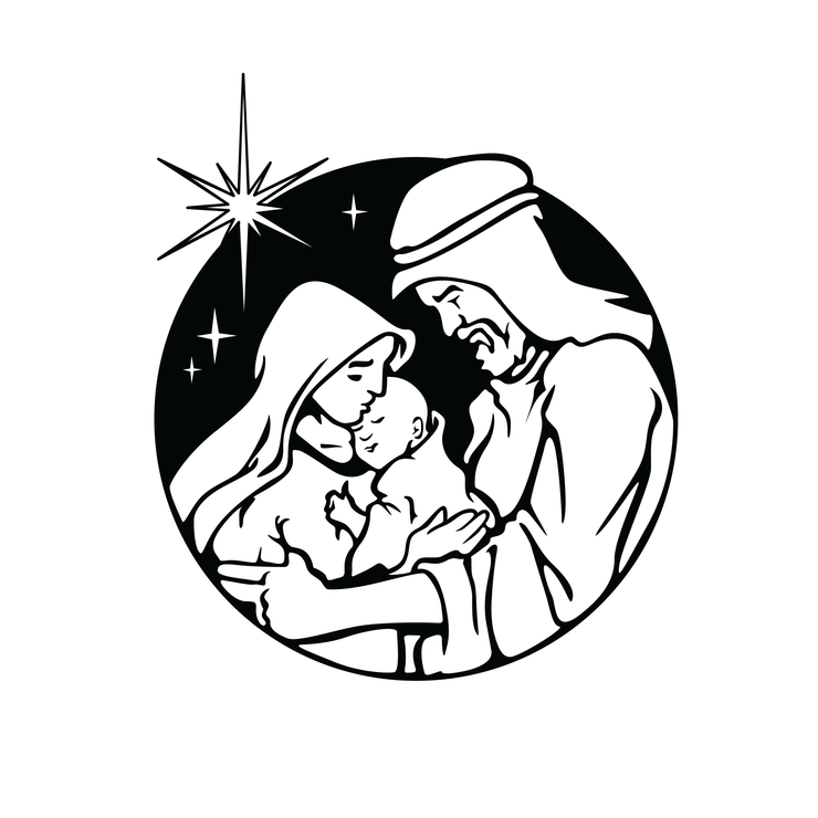 Baby Jesus Mary Joseph SVG Clip Art Silhouette | Nativity Christmas Joy Religious symbol Christian Cricut Cut File