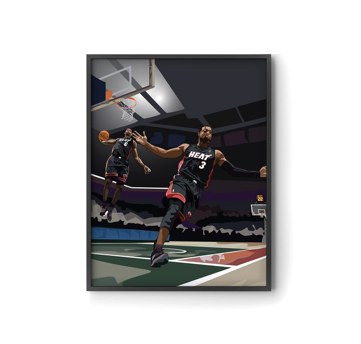 LeBron James Dwyane Wade Slam Dunk Poster by LRN GRAPHICS