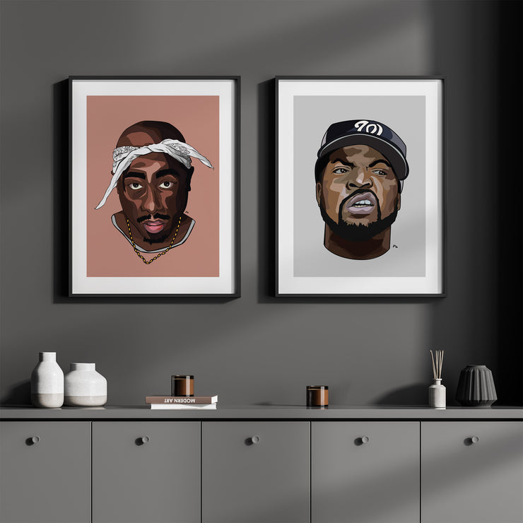 TUPAC ICE CUBE Head Shot Art Print by LRN GRAPHICS